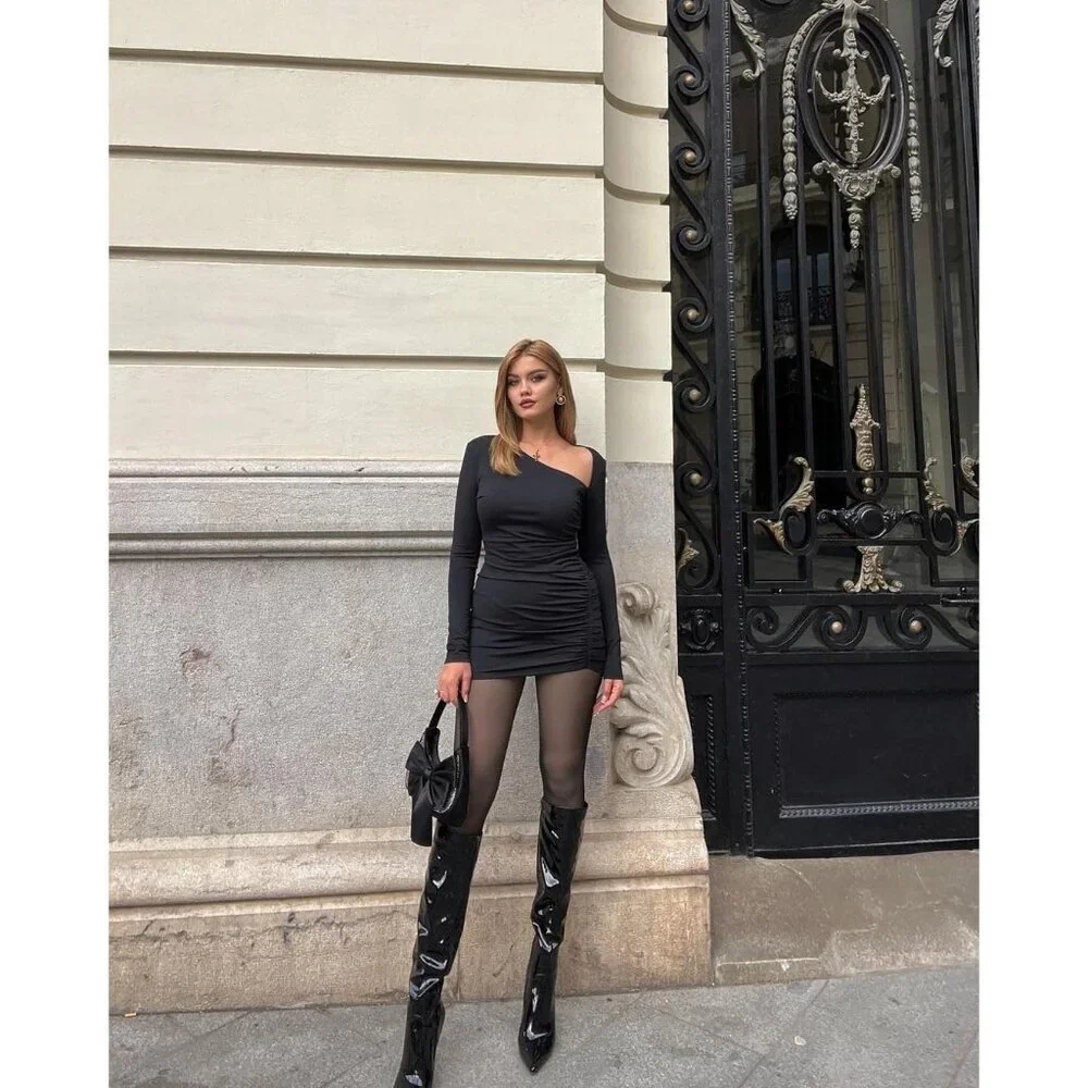 Women's Fux Leather Black Knee High Pointed Toe Stiletto High Heel Stylish Boot